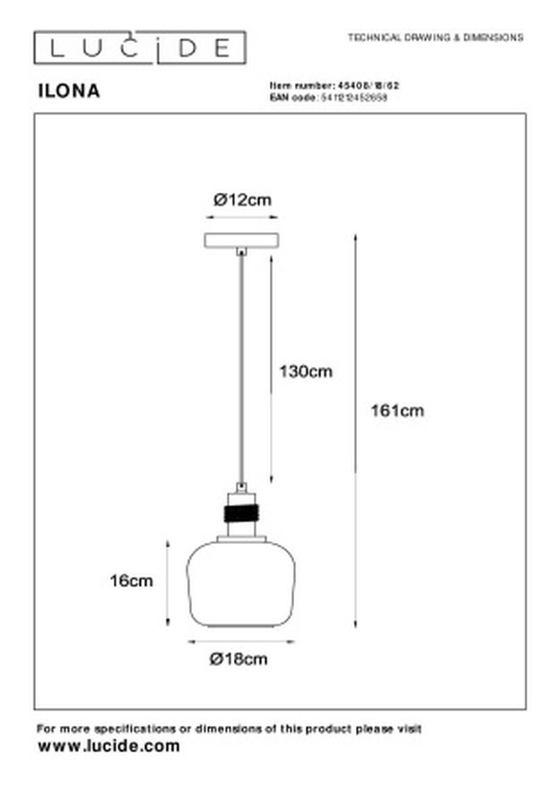 Lucide ILONA - Závesné svietidlo - Ø 18 cm - 1xE27 - Jantárová